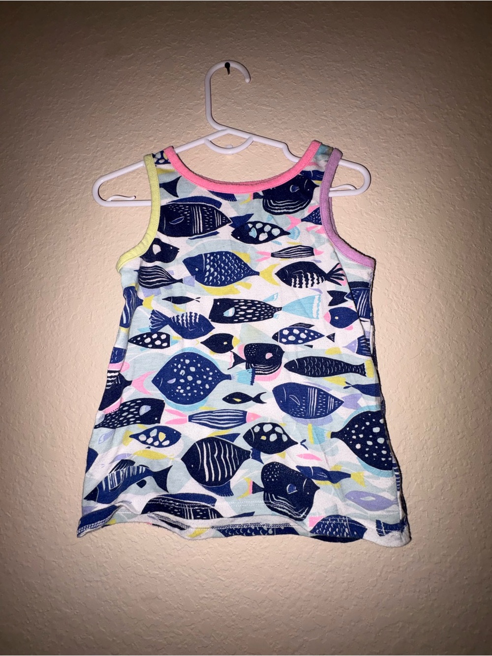 Girls Sleeveless Fish Print Tank Top - Navy & Pastel